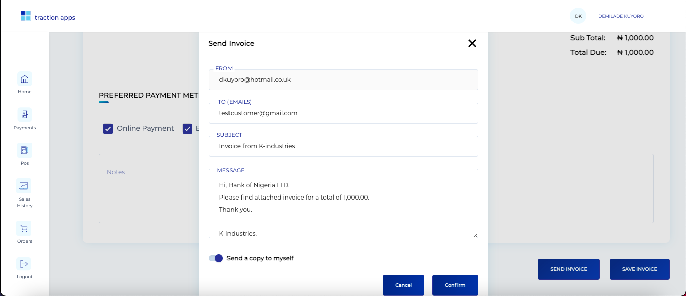 Traction Apps » How to create an invoice using Traction - Traction Apps